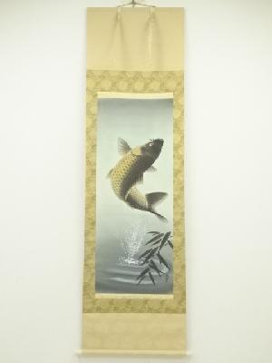 契雪筆　飛鯉　肉筆絹本掛軸（共箱）